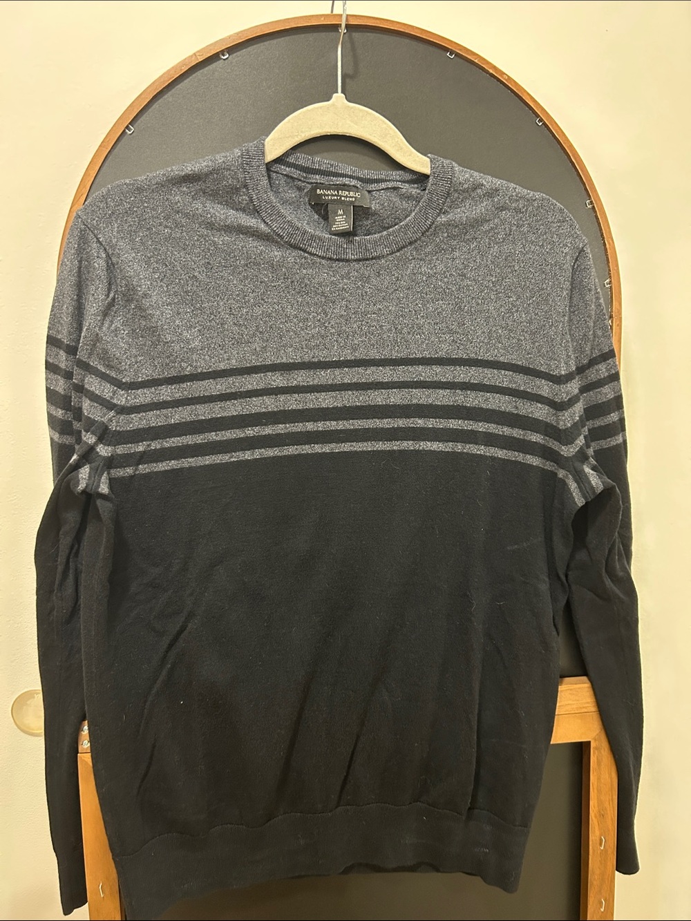 Banana Republic Gray and Black Striped Long Sleeve Crewneck